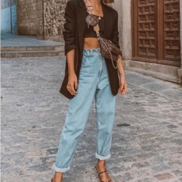 Zara Denim - Zara High Rise, High Waisted Baggy Fit Paperbag Jeans 6
